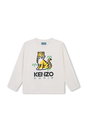 Dětské bavlněné tričko s dlouhým rukávem Kenzo Kids béžová barva, s potiskem, K60740