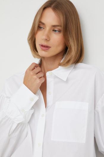 Bavlněné tričko Twinset bílá barva, relaxed, s klasickým límcem