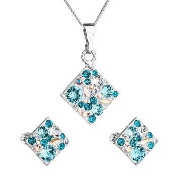 Sada šperků s krystaly Swarovski náušnice, řetízek a přívěsek modrý kosočtverec 39126.3 turquoise, Modrá