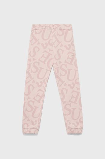 Dětské bavlněné tepláky Guess růžová barva, s aplikací