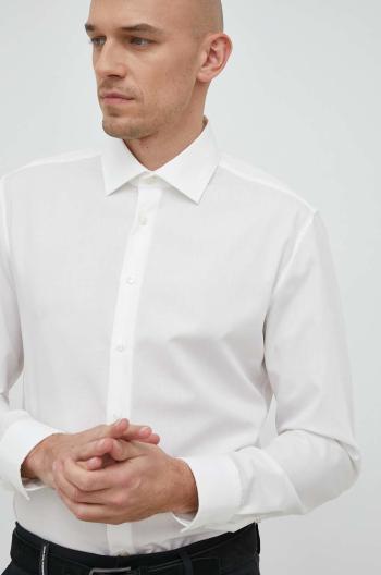 Bavlněné tričko Seidensticker béžová barva, slim, s klasickým límcem