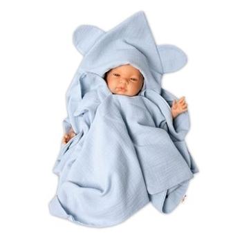 Baby Nellys Luxusní dvouvrstvá mušelínová deka, osuška s kapucí 100 x 100 cm, modrá (45431001)