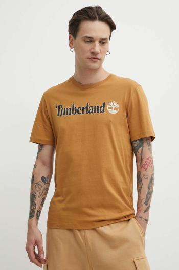 Bavlněné tričko Timberland hnědá barva, s potiskem, TB0A5UPQP471