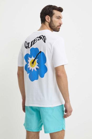 Bavlněné tričko Guess FLOWER bílá barva, s potiskem, F4GI01 I3Z11