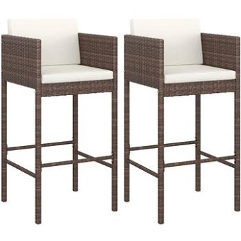 Barové stoličky 2 ks s poduškami hnědé polyratan, 316656 (316656)