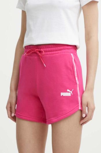 Kraťasy Puma dámské, růžová barva, s aplikací, high waist, 677924