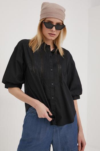 Bavlněné tričko JDY dámská, černá barva, relaxed, s klasickým límcem