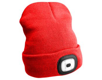 Čepice s čelovkou 180lm, nabíjecí, USB, univerzální velikost, bavlna/PE, červená SIXTOL