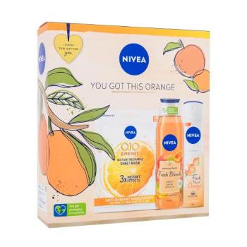 Nivea You Got This Orange dárková kazeta sprchový gel Fresh Blends Apricot 300 ml + antiperspirant Fresh Blends Orange 150 ml + pleťová maska Q10 1 ks