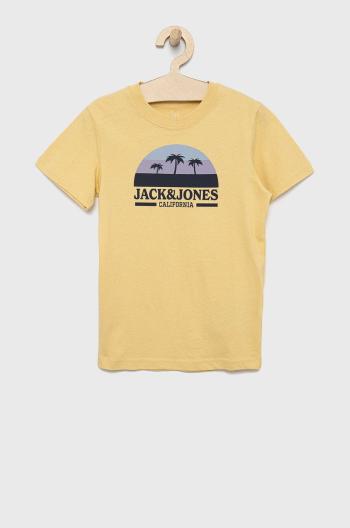 Dětské bavlněné tričko Jack & Jones žlutá barva, s potiskem