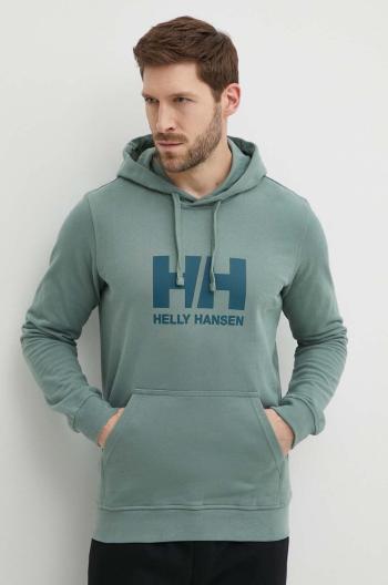 Bavlněná mikina Helly Hansen HH LOGO HOODIE pánská, zelená barva, s kapucí, s aplikací, 33977