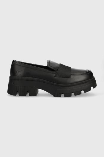 Kožené mokasíny Calvin Klein Jeans CHUNKY COMBAT LOAFER WN dámské, černá barva, na platformě, YW0YW01120