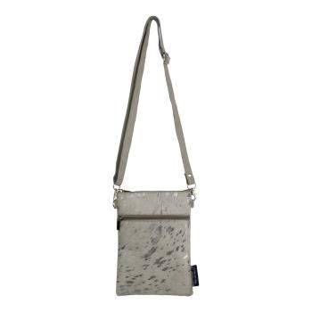 Šedá kožená crossbody kabelka se stříbrnými mapami - 23*17*1cm IVCBVKZL