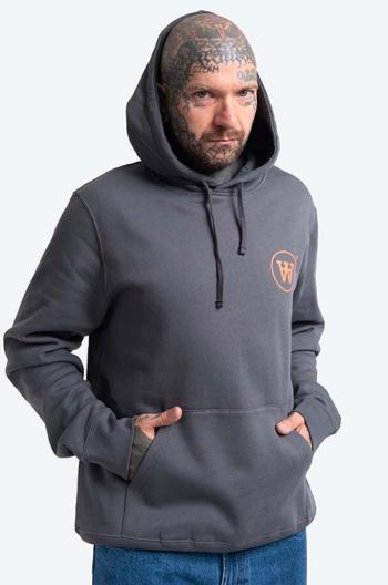 Bavlněná mikina Wood Wood Ian Hoodie 10135605-2424 GREY MELANGE pánská, šedá barva, s kapucí, potiskem