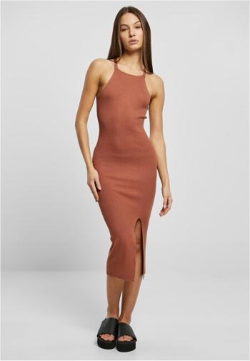 Urban Classics Ladies Midi Rib Knit Crossed Back Dress terracotta - XXL