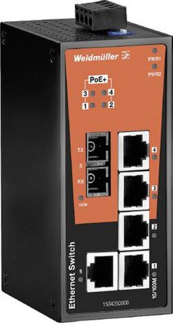 Průmyslový ethernetový switch Weidmüller, IE-SW-BL06T-1TX-4POE-1SC, 10 / 100 MBit/s, funkce PoE