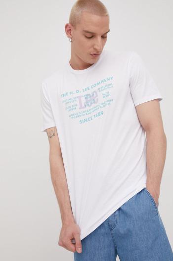 Bavlněné tričko Lee bílá barva, s potiskem