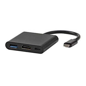 USB/Video převodník + HUB, DP Alt Mode, USB C samec - HDMI samice + USB C samice (PD) + USB A samice, černý, All New box 4K2K@30Hz