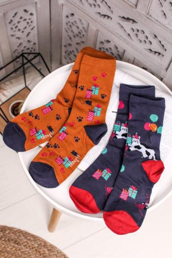 Vícebarevné ponožky Lora Bamboo Party Cat Socks in a Bag - dvojbalení