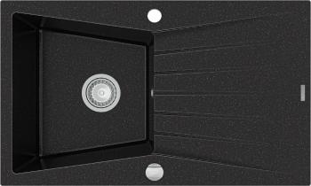 MEXEN Cesar granitový dřez 1 s odkapávačem 775x470 mm, černá / stříbrná metalíza 6514771010-73