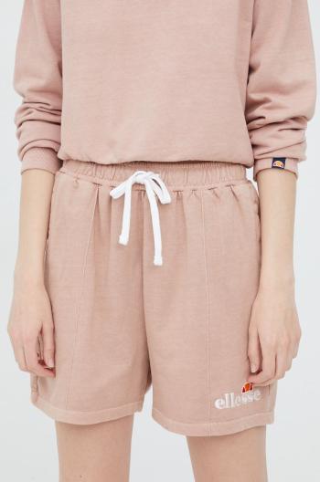 Bavlněné šortky Ellesse dámské, růžová barva, s aplikací, high waist