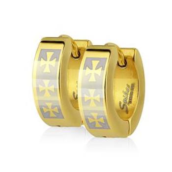 Šperky4U Ocelové náušnice - kroužky s maltézkými kříži - OPN1217-GD