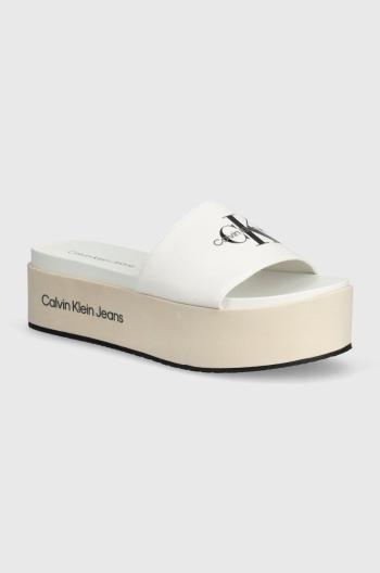 Pantofle Calvin Klein Jeans FLATFORM SANDAL MET dámské, bílá barva, na platformě, YW0YW01036