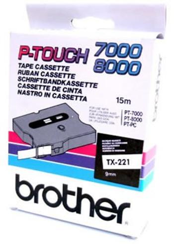 Brother TX-221, 9mm x 8m, černý tisk / bílý podklad, originální páska