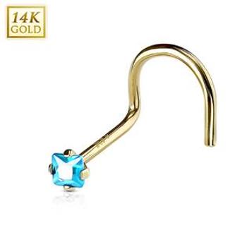 Šperky4U Zlatý piercing do nosu - tyrkysový zirkon, Au 585/1000 - ZL01114Q-YG