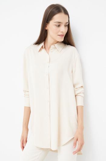 Košile Calvin Klein dámská, béžová barva, relaxed, s klasickým límcem