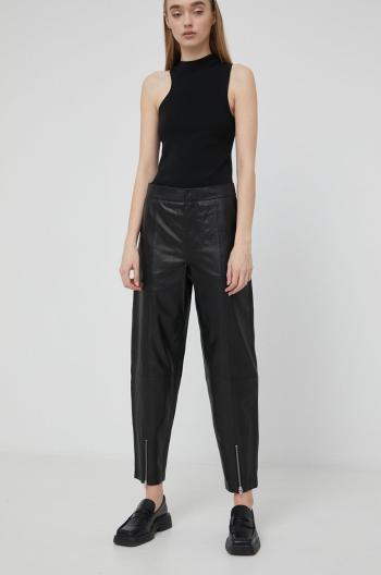 Kožené kalhoty Gestuz dámské, černá barva, jednoduché, high waist