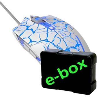 Myš drátová USB, E-blue Cobra, bílo-modrá, optická, 2500DPI, e-box