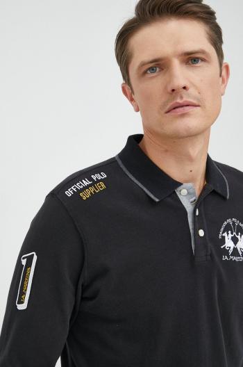 Bavlněné tričko s dlouhým rukávem La Martina černá barva, s aplikací