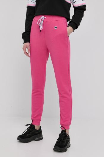 Bavlněné kalhoty Chiara Ferragni dámské, růžová barva, hladké