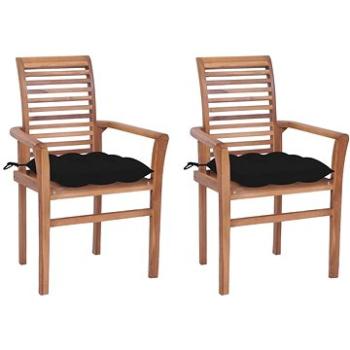 Jídelní židle 2 ks černé podušky masivní teak, 3062617 (3062617)