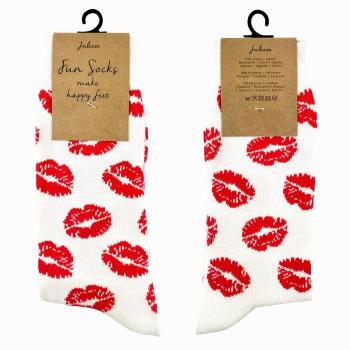 Veselé bílé ponožky s pusinkami - 35-38 JZSK0014S