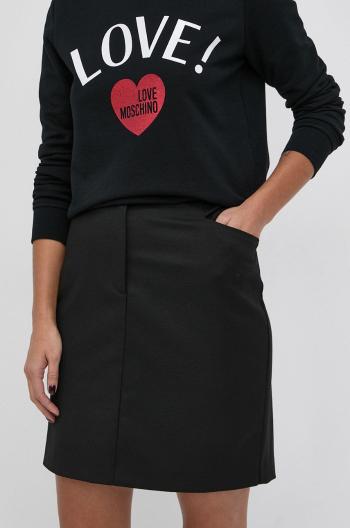 Vlněná sukně Love Moschino černá barva, mini, jednoduchá