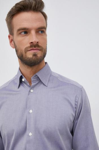 Bavlněné tričko Eton pánské, šedá barva, slim, s klasickým límcem