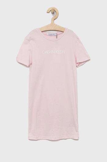 Dětské bavlněné šaty Calvin Klein Jeans růžová barva, midi, jednoduchý