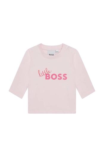 Dětské tričko s dlouhým rukávem BOSS růžová barva