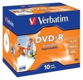 Verbatim DVD-R 4,7GB 16x, AZO, printable, jewel, 10ks (43521), 43521