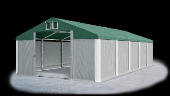 Garážový stan 4x8x2m střecha PVC 560g/m2 boky PVC 500g/m2 konstrukce ZIMA Šedá Zelená Bílé
