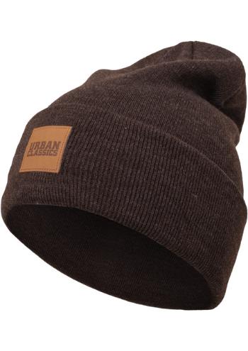 Urban Classics Leatherpatch Long Beanie heatherbrown - UNI