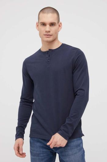 Bavlněné tričko s dlouhým rukávem Solid tmavomodrá barva, hladký