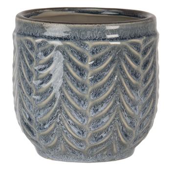 Šedo-modrý žíhaný keramický obal na květiny S - Ø 12*11 cm 6CE1262S