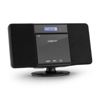 OneConcept V-13 BT, stereo systém s CD MP3, USB, bluetooth, rádiem a budíkem, nástěnná montáž, černý