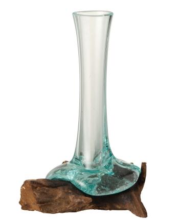 Skleněná úzká váza na kořenu dřeva Gamal S - 17*13*16 cm 1732