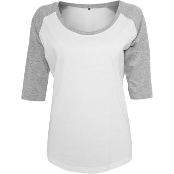 Build Your Brand Dámské dvoubarevné tričko s 3/4 rukávem - Bíla / šedý melír | XXXL