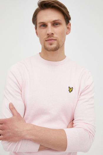 Svetr z vlněné směsi Lyle & Scott pánský, růžová barva, lehký