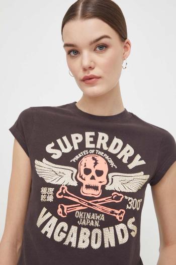 Bavlněné tričko Superdry hnědá barva